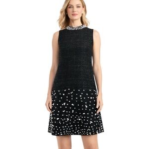 Tweed Pearl Embellished Shift Dress Small